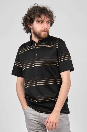 Arslanlı Erkek Çizgili Cep Detaylı Polo Yaka T-Shirt 07601130 Siyah Siyah