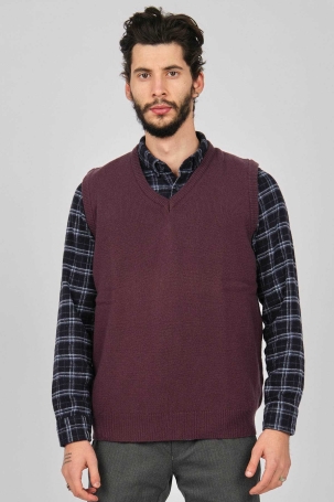 Arslanlı Erkek Lambswool V Yaka Süveter 0767991 Mürdüm MÜRDÜM