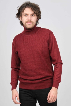 Ateş Triko Erkek Balıkçı Yaka Desenli Yün Kazak 6091598 Bordo Bordo