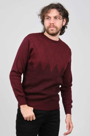 Ateş Triko Erkek Bisiklet Yaka Desenli Kazak 6091805 Bordo Bordo