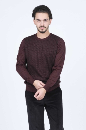 Ateş Triko Erkek Bisiklet Yaka Desenli Yün Kazak 6092255 Bordo Bordo