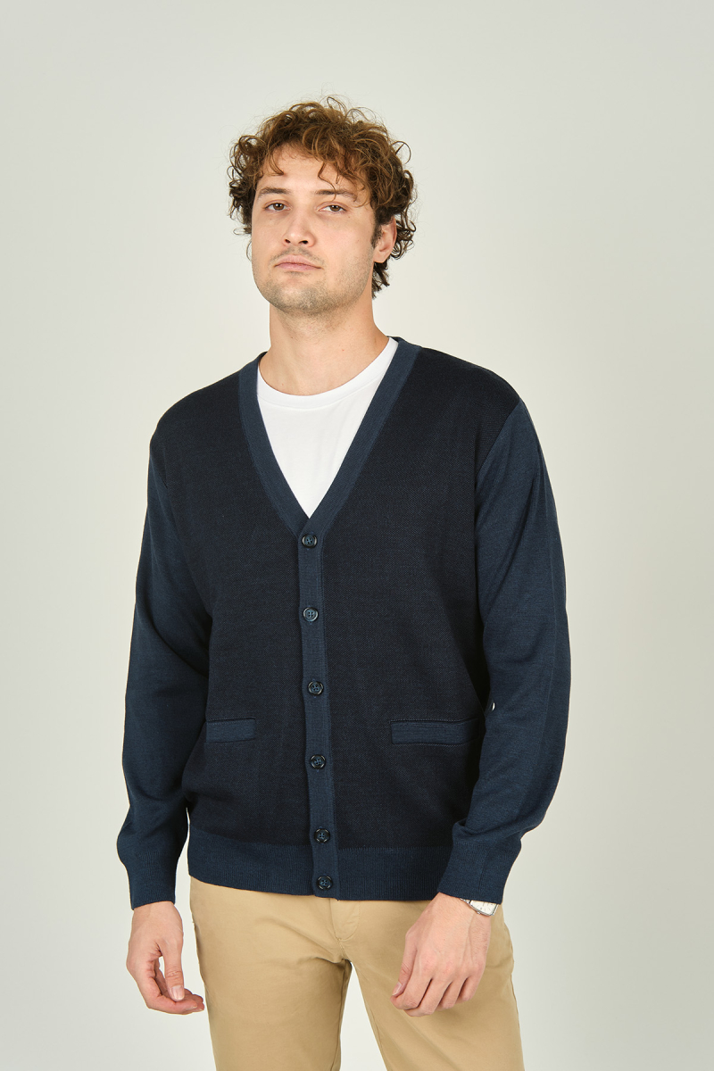 Ateş Triko Erkek Cep Detaylı V Yaka Yün Hırka 4490 Indigo Indigo