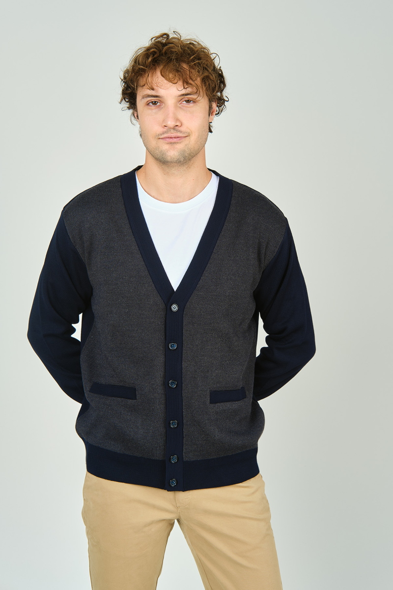 Ateş Triko Erkek Cep Detaylı V Yaka Yün Hırka 4490 Lacivert Lacivert