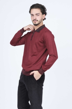 Ateş Triko Erkek Polo Yaka Yün Kazak 6091903 Bordo Bordo