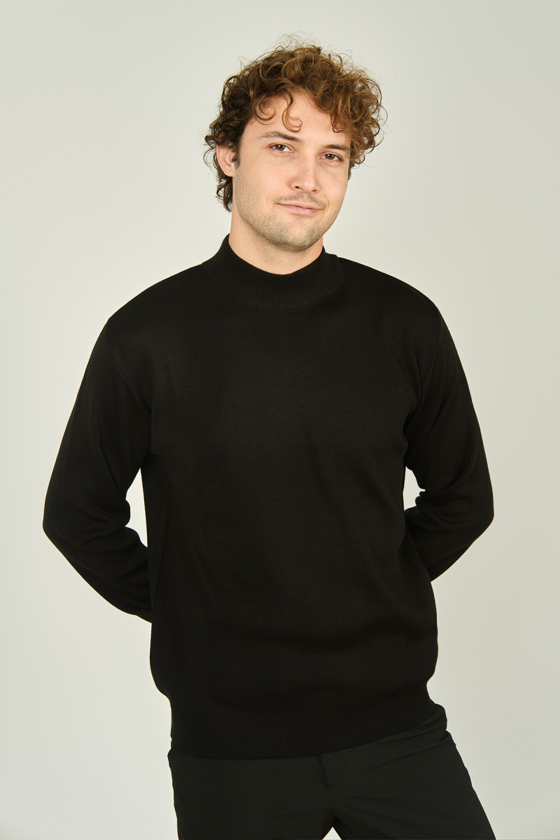 Ateş Triko Erkek Yarım Balıkçı Yaka Yün Kazak 6091024 Siyah Siyah