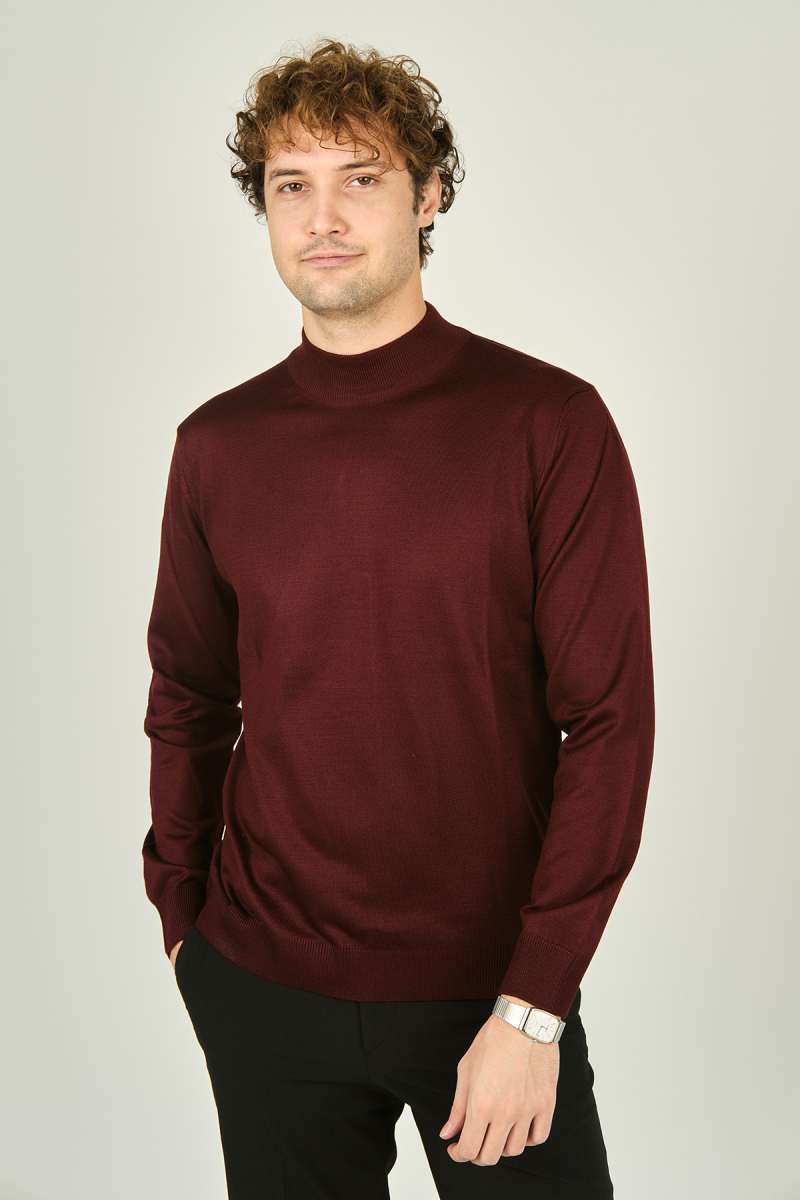 Ateş Triko Erkek Yarım Balıkçı Yaka Yün Kazak 0004 K.Bordo K.BORDO