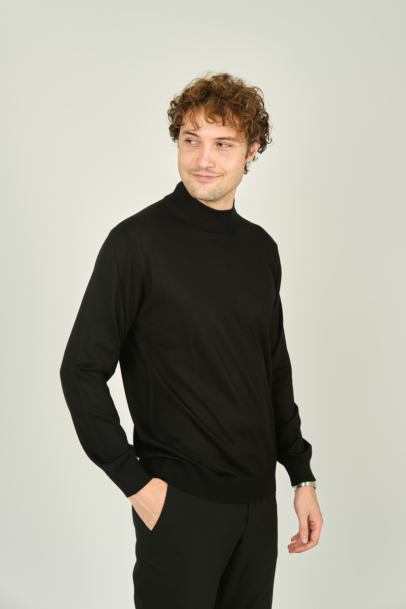 Ateş Triko Erkek Yarım Balıkçı Yaka Yün Kazak 0004 Siyah Siyah