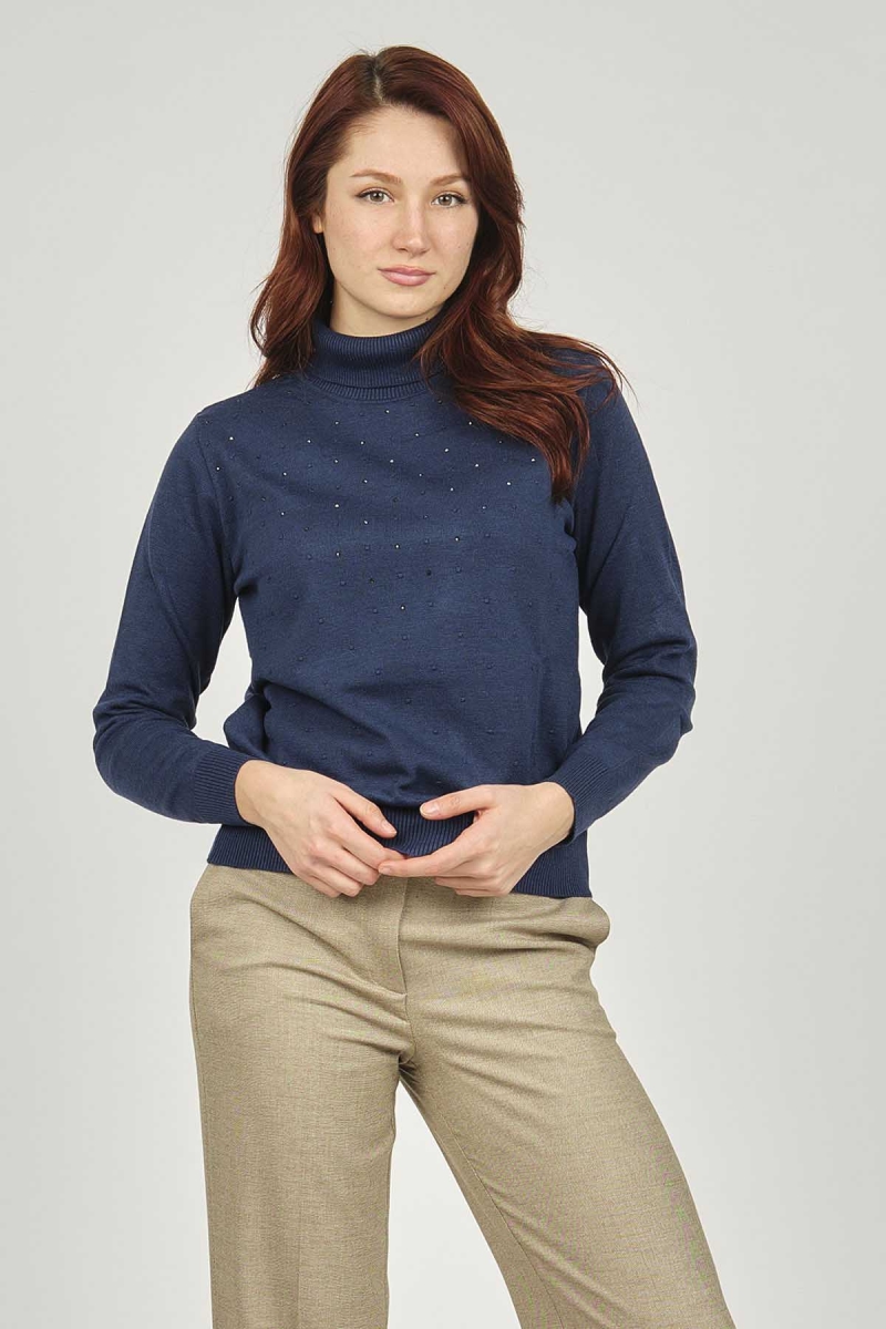 Büşra Triko Kadın Balıkçı Yaka Kazak 3998212 Indigo Indigo