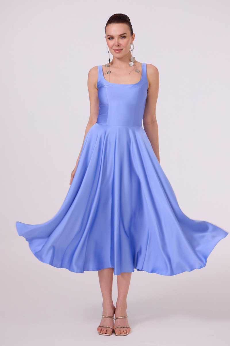 Carmen Kadın Sırt Dekolteli Midi Saten Abiye Elbise 58131 Indigo Indigo