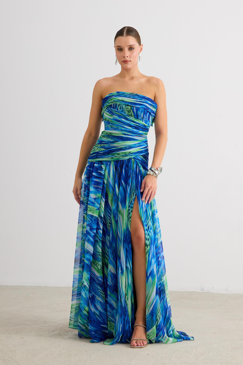 Carmen Kadın Straplez Empirme Abiye Elbise 58593 Saks Saks