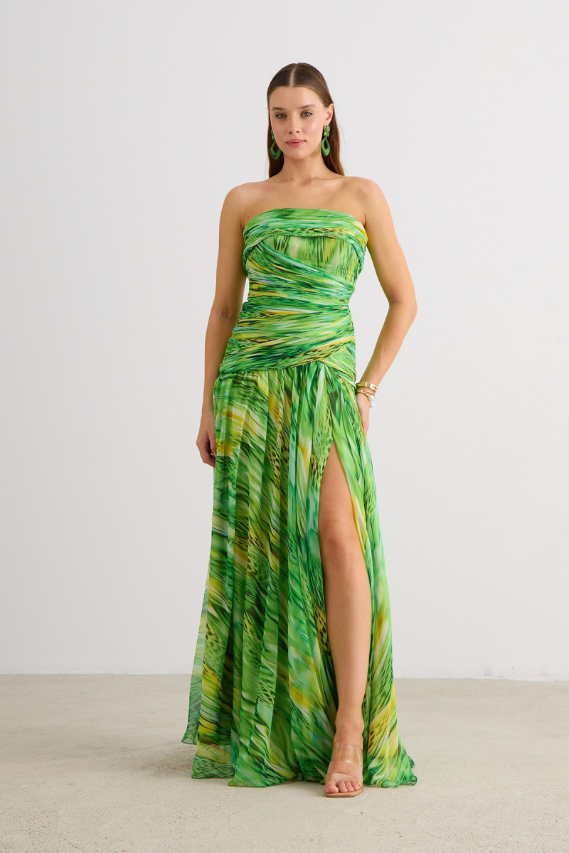 Carmen Kadın Straplez Empirme Abiye Elbise 58593 Yeşil Yeşil