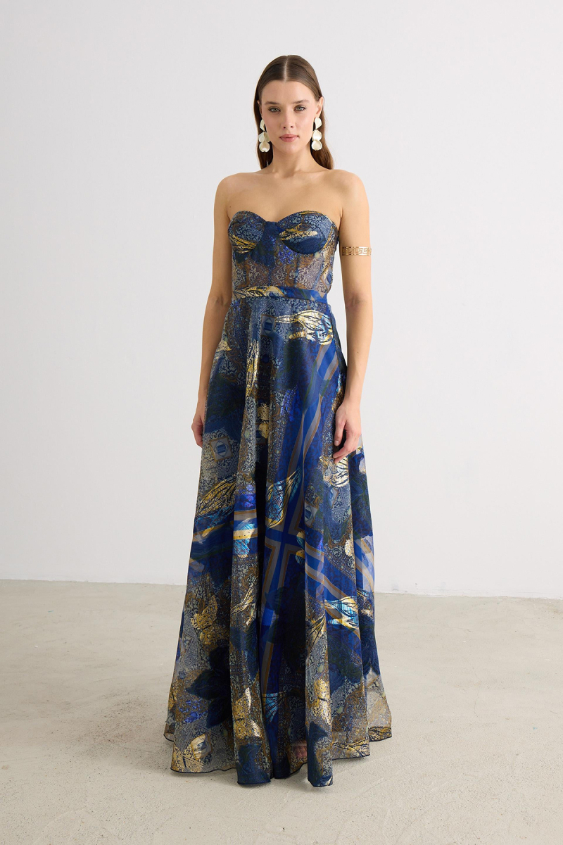 Carmen Kadın Straplez Jakarlı Abiye Elbise 58606 Lacivert Lacivert