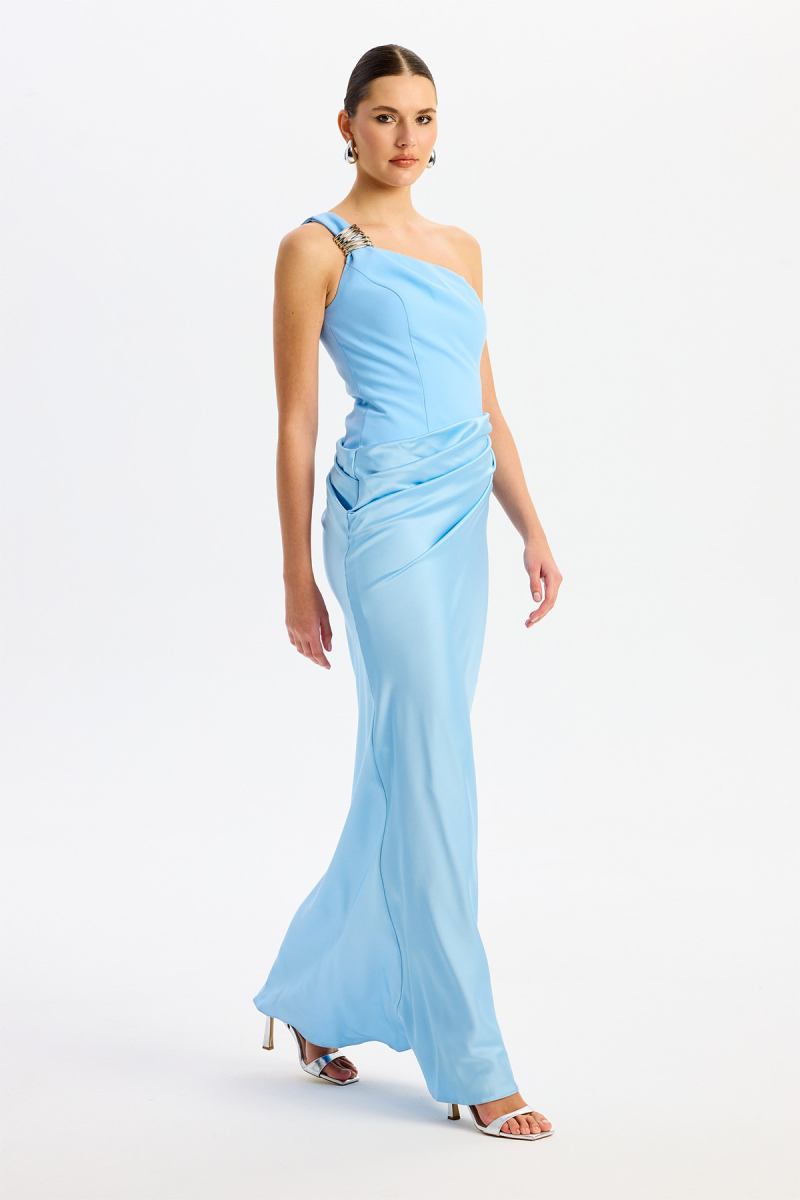 Carmen Kadın Üstü Krep Altı Saten Abiye Elbise 58608 Bebe Mavisi BEBE MAVİSİ