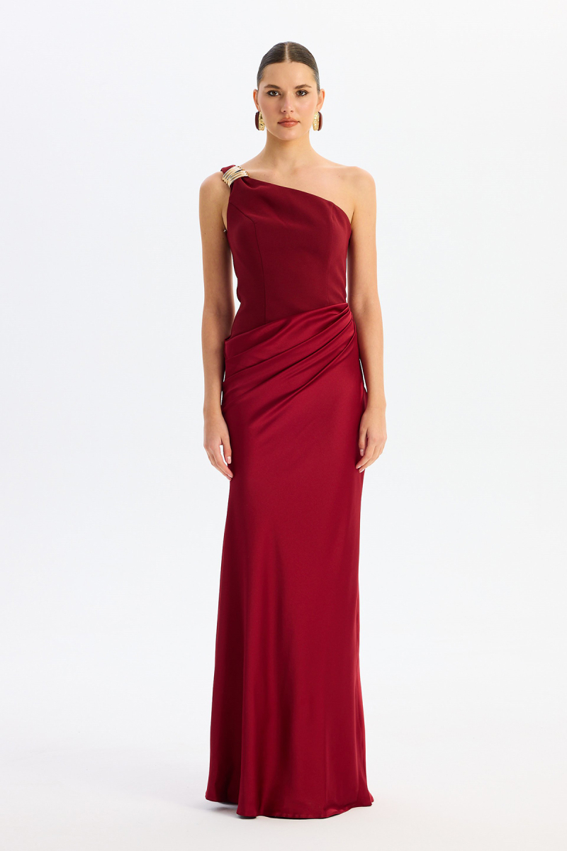 Carmen Kadın Üstü Krep Altı Saten Abiye Elbise 58608 Bordo Bordo