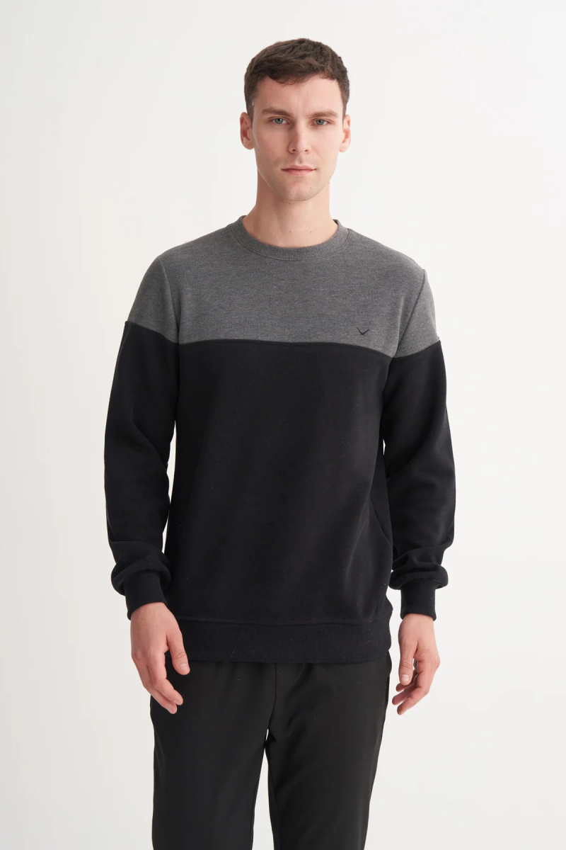 Cazador Erkek Bisiklet Yaka Selanik Örgü Slim Fit Sweatshirt Antrasit Antrasit