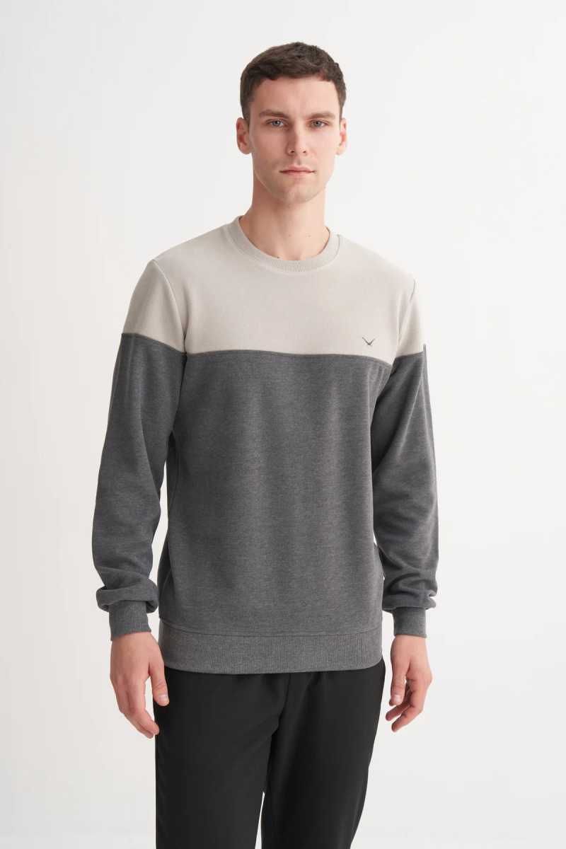 Cazador Erkek Bisiklet Yaka Selanik Örgü Slim Fit Sweatshirt Gri Gri