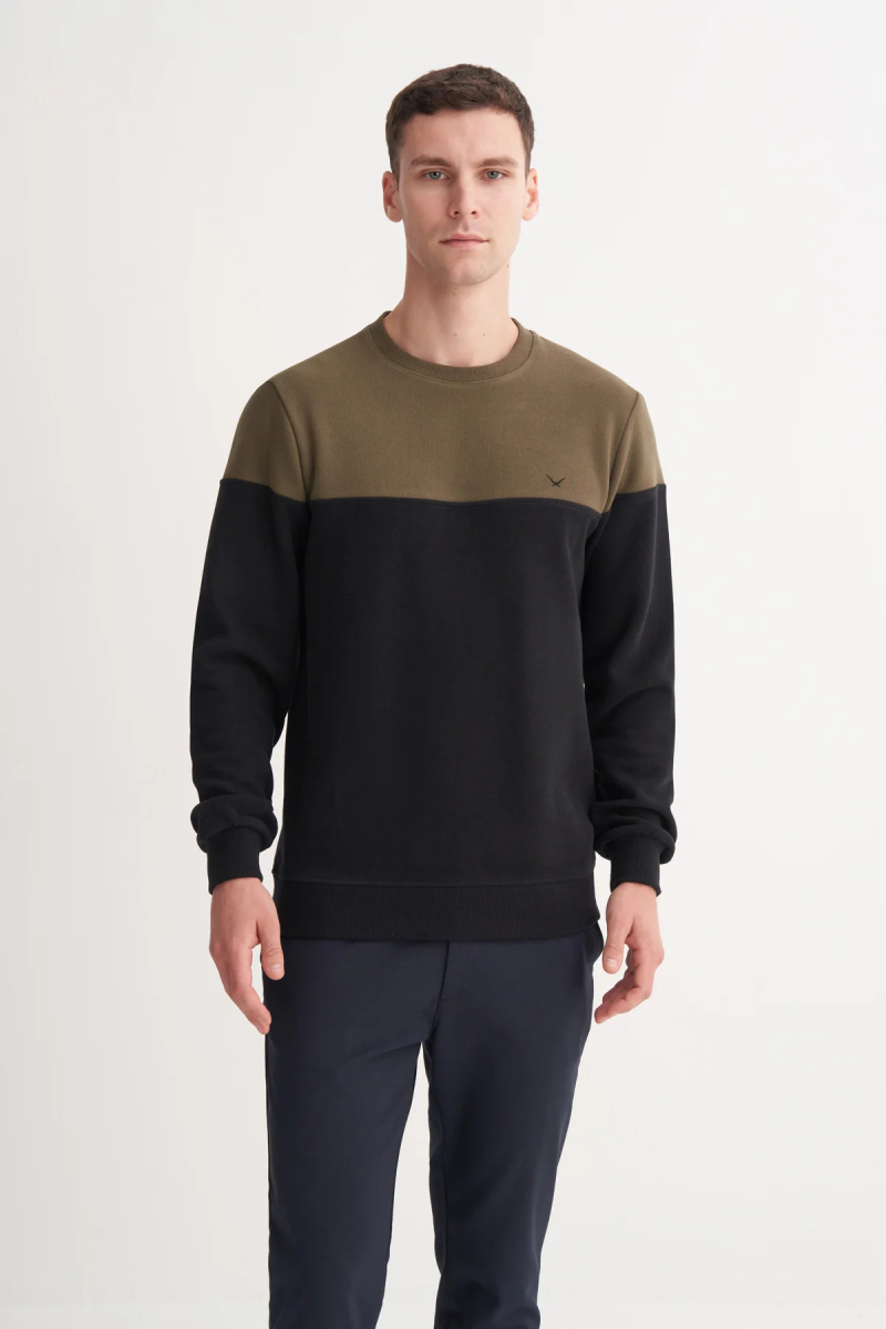 Cazador Erkek Bisiklet Yaka Selanik Örgü Slim Fit Sweatshirt Haki Haki