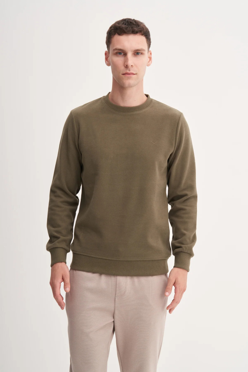 Cazador Erkek Bisiklet Yaka Selanik Örgü Slim Fit Sweatshirt Haki Haki