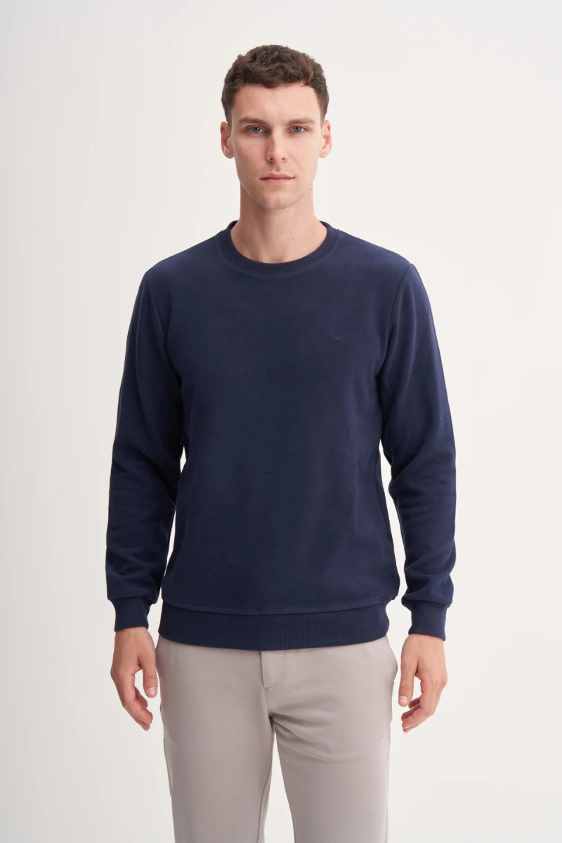 Cazador Erkek Bisiklet Yaka Selanik Örgü Slim Fit Sweatshirt Indigo Indigo