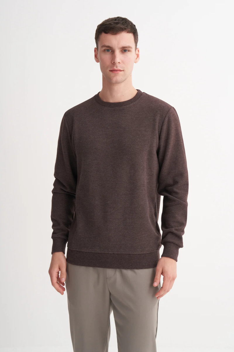 Cazador Erkek Bisiklet Yaka Selanik Örgü Slim Fit Sweatshirt Kahverengi Kahverengi