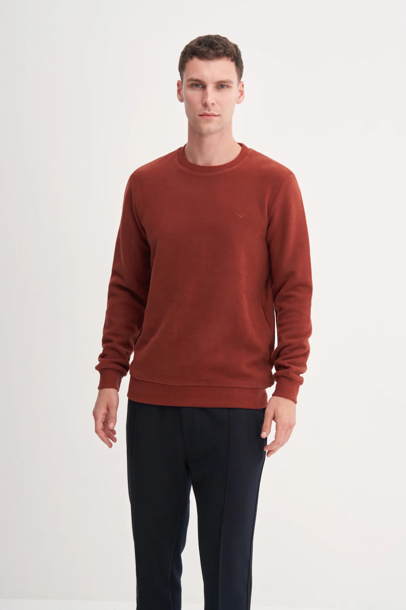 Cazador Erkek Bisiklet Yaka Selanik Örgü Slim Fit Sweatshirt Kiremit Kiremit
