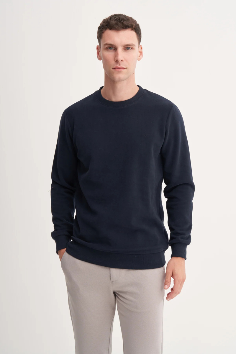 Cazador Erkek Bisiklet Yaka Selanik Örgü Slim Fit Sweatshirt Lacivert Lacivert