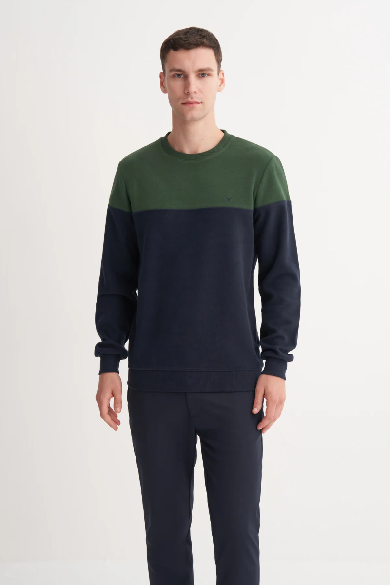 Cazador Erkek Bisiklet Yaka Selanik Örgü Slim Fit Sweatshirt Nefti Nefti