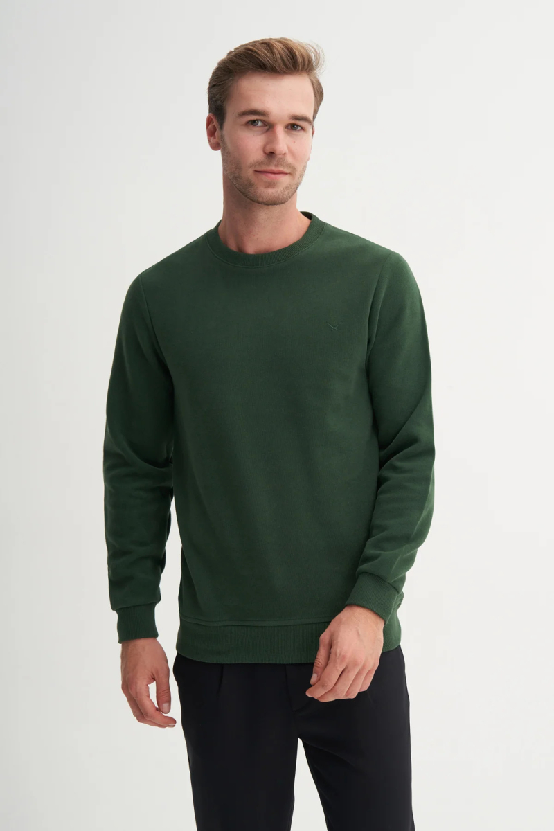 Cazador Erkek Bisiklet Yaka Selanik Örgü Slim Fit Sweatshirt Nefti Nefti