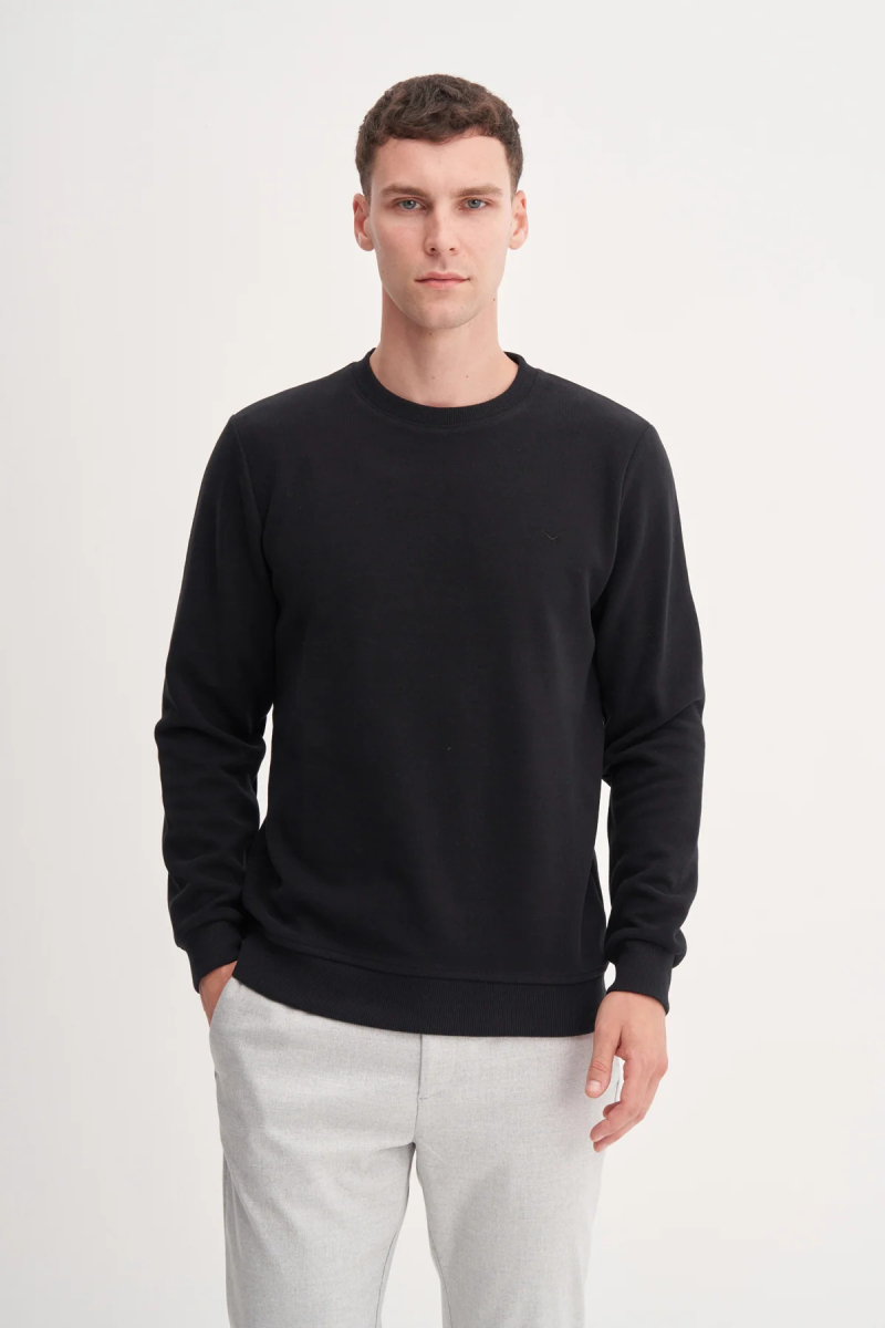 Cazador Erkek Bisiklet Yaka Selanik Örgü Slim Fit Sweatshirt Siyah Siyah