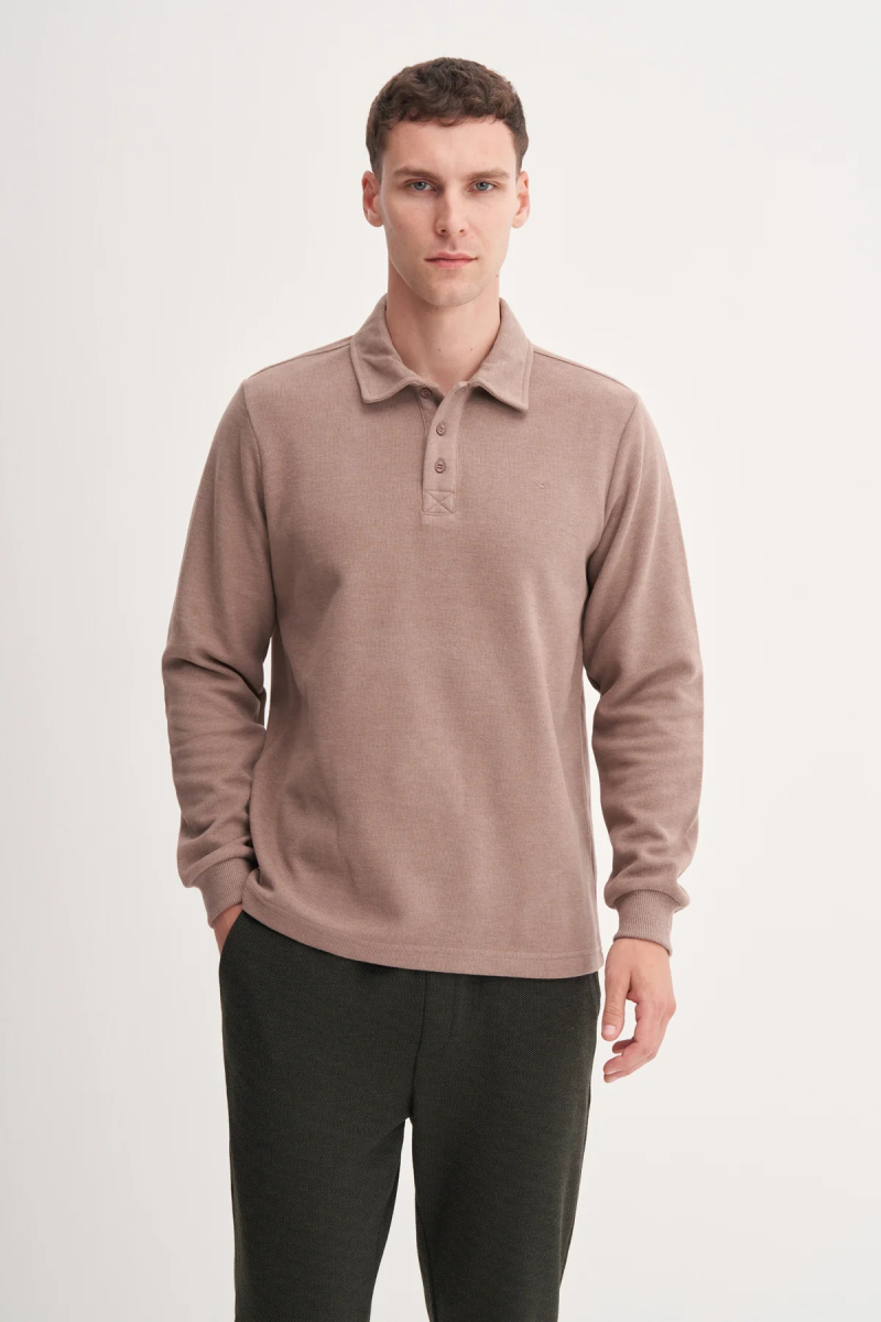 Cazador Erkek Polo Yaka Selanik Örgü Slim Fit Sweatshirt Camel Camel