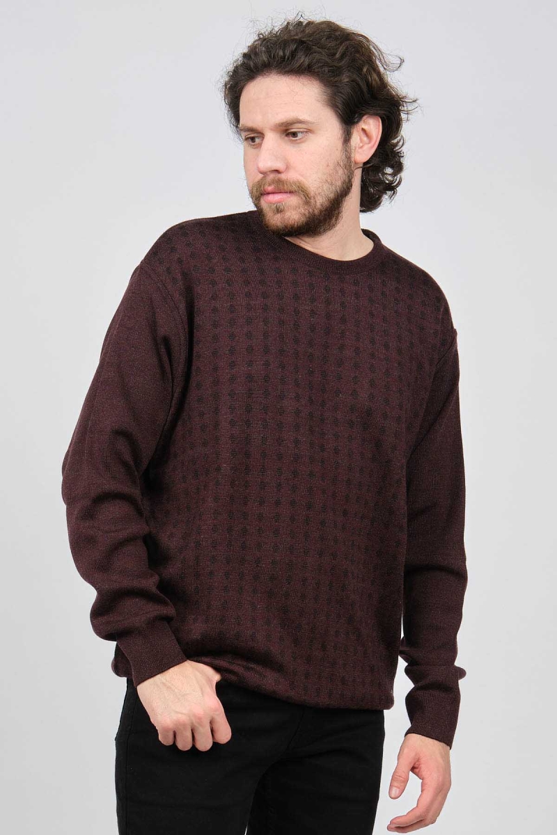 Çizgi Triko Erkek Bisiklet Yaka Desenli Kazak 425554216 Bordo Bordo