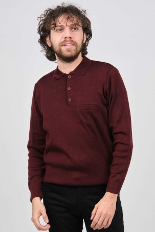 Çizgi Triko Erkek Cep Detaylı Polo Yaka Kazak 42544241 Bordo Bordo