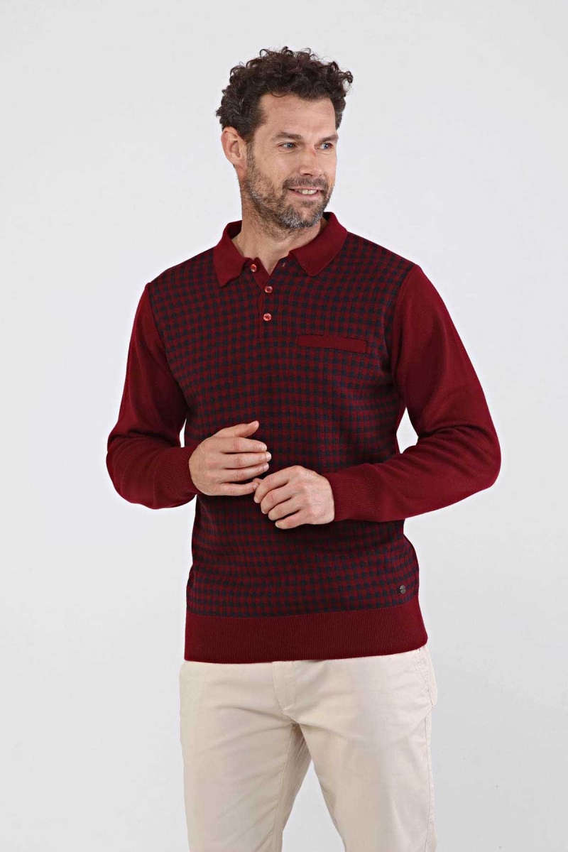 Çizgi Triko Erkek Polo Yaka Çelik Örgü Triko Kazak 4605F Bordo Bordo