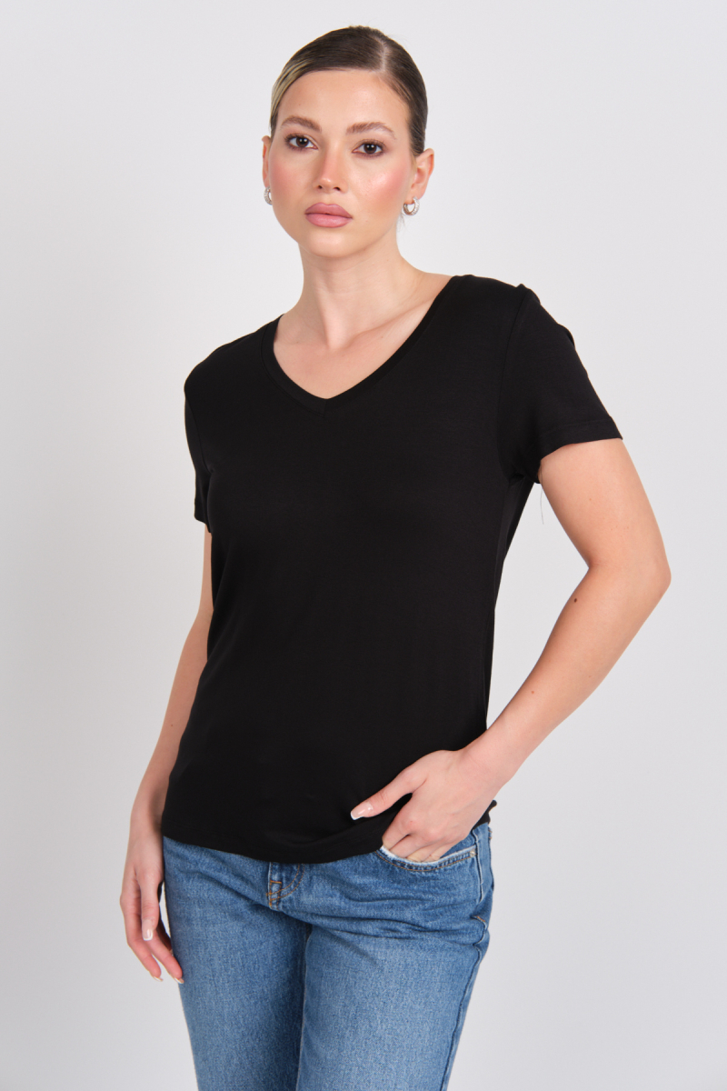 Daido Kadın Basic V Yaka T-Shirt 5980 Siyah Siyah