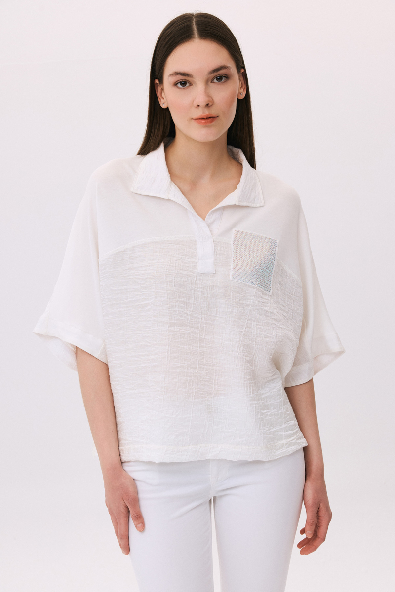 Daido Kadın Düşük Kollu Polo Yaka Penye Bluz 6233 Ekru Ekru