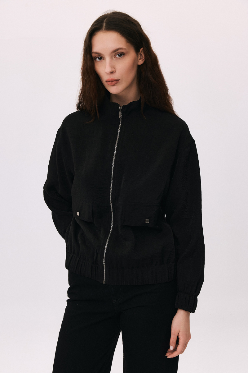 Daido Kadın Fermuarlı Beli ve Kolları Lastikli Ceket 7910 Siyah Siyah