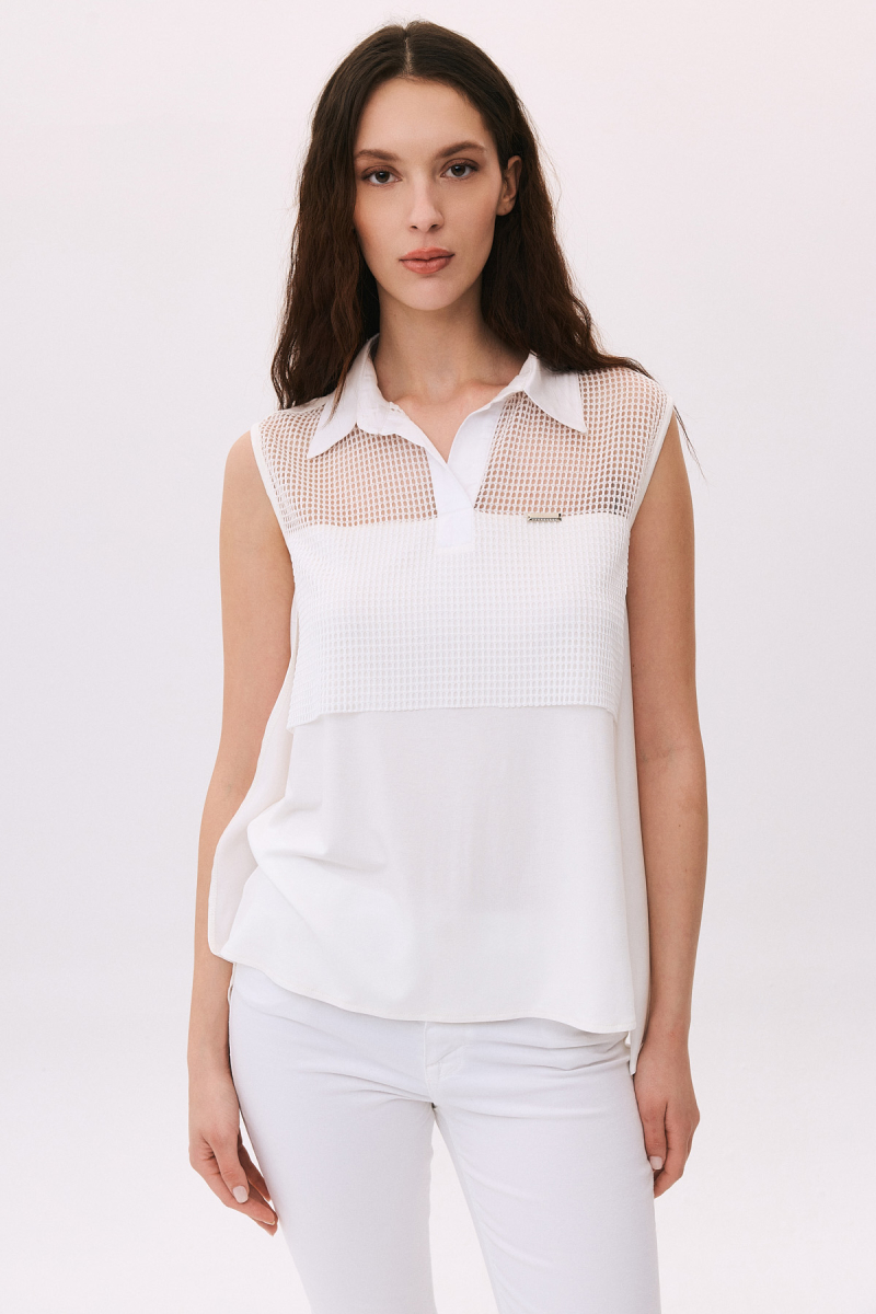 Daido Kadın File Detaylı Kolsuz Bluz 4813 Ekru Ekru