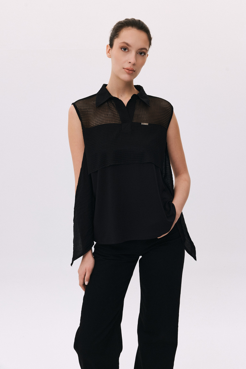 Daido Kadın File Detaylı Kolsuz Bluz 4813 Siyah Siyah