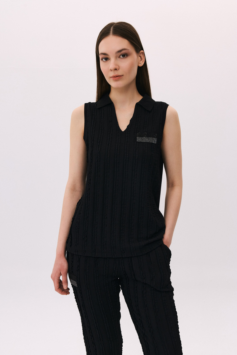 Daido Kadın Kolsuz Polo Yaka Penye T-Shirt 4814 Siyah Siyah