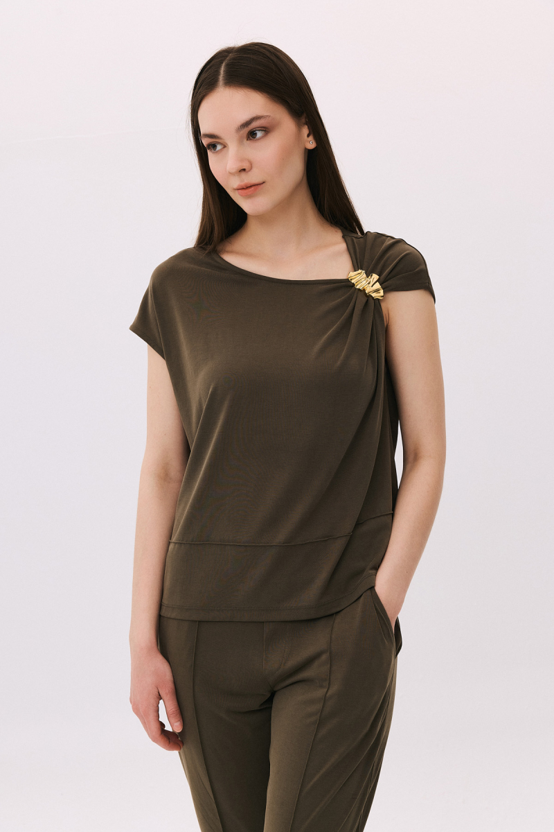 Daido Kadın Toka Detaylı Kolsuz Penye Bluz 6244 Haki Haki