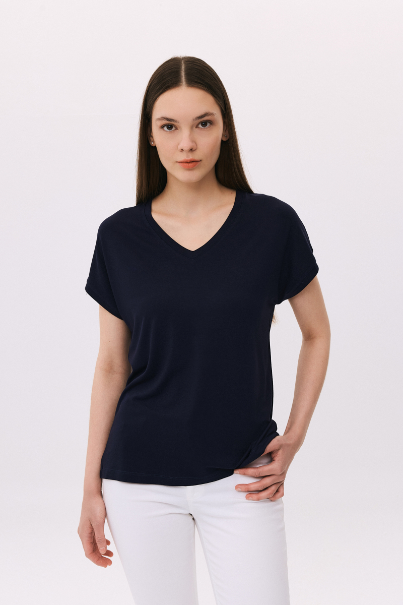 Daido Kadın V Yaka Kısa Kollu Penye T-Shirt 6201 Lacivert Lacivert