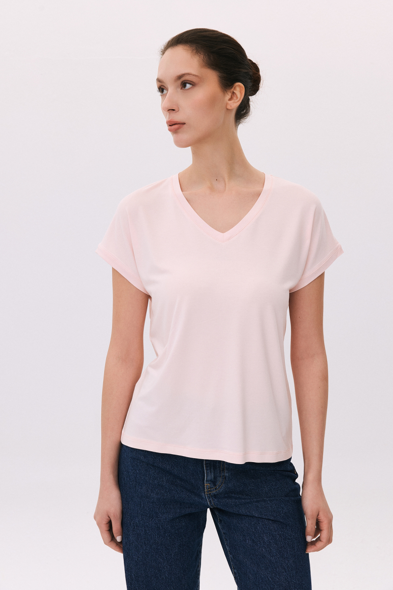 Daido Kadın V Yaka Kısa Kollu Penye T-Shirt 6201 Pembe Pembe