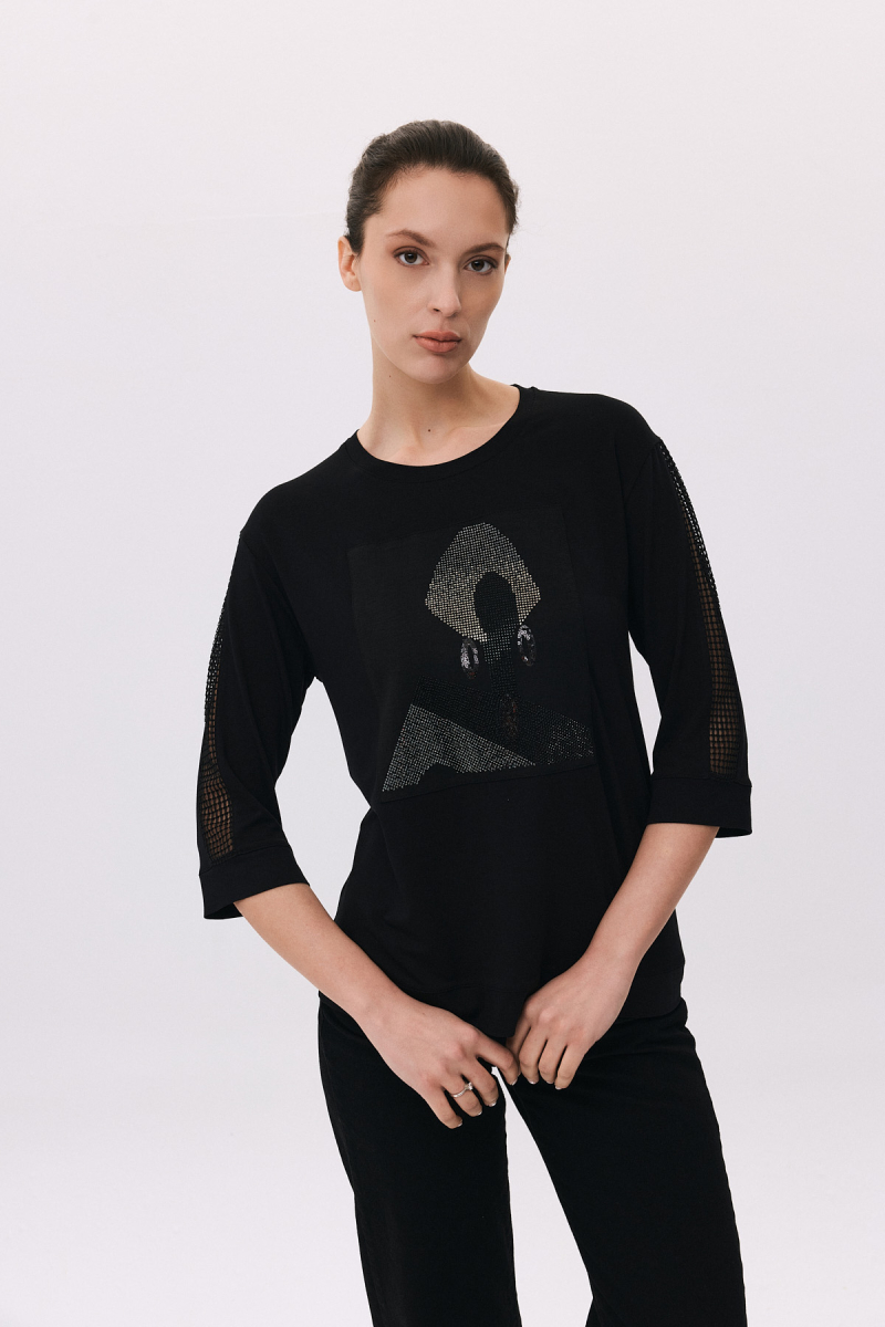 Daido Kadın Yuvarlak Yaka Truvakar Kol Penye T-Shirt 6242 Siyah Siyah