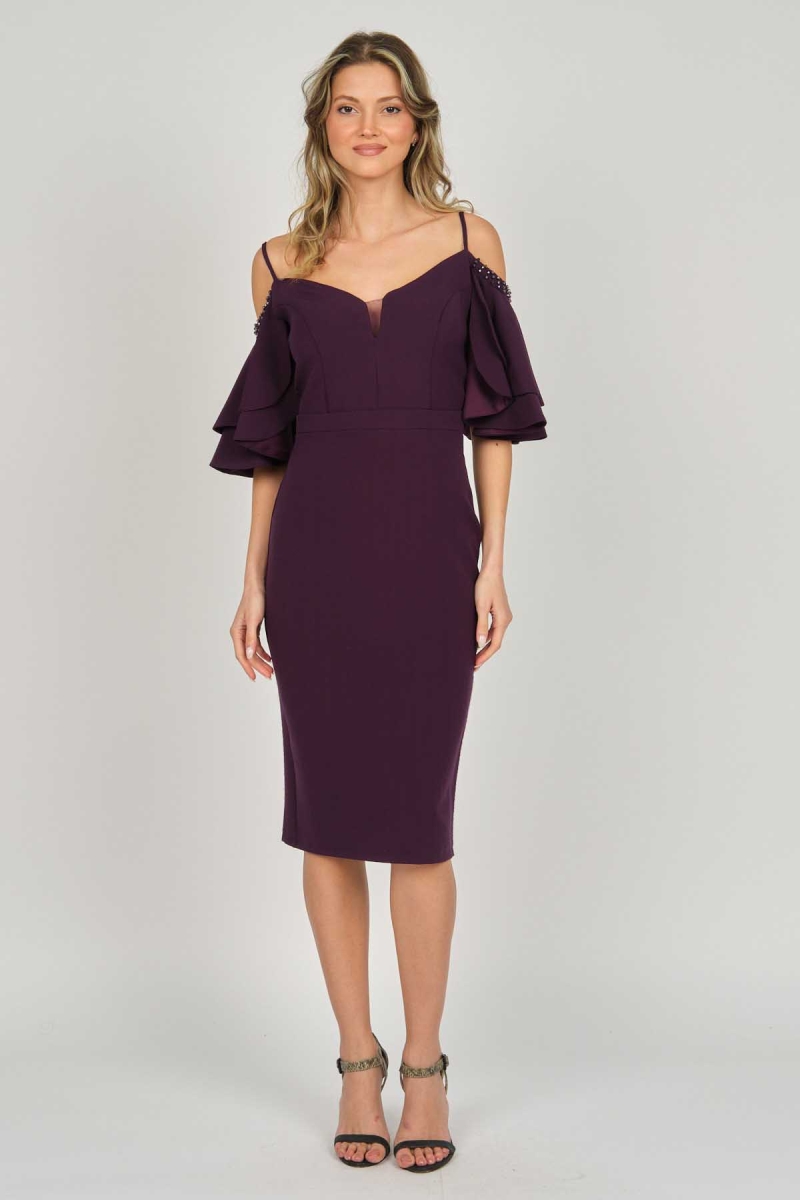 Dans Kadın Düşük Kollu Araboy Abiye Elbise 5279783 Mürdüm MÜRDÜM