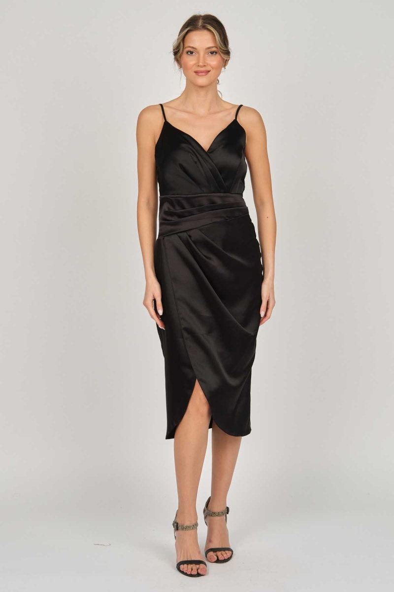 Dans Kadın Saten Araboy Abiye Elbise 5271208 Siyah Siyah