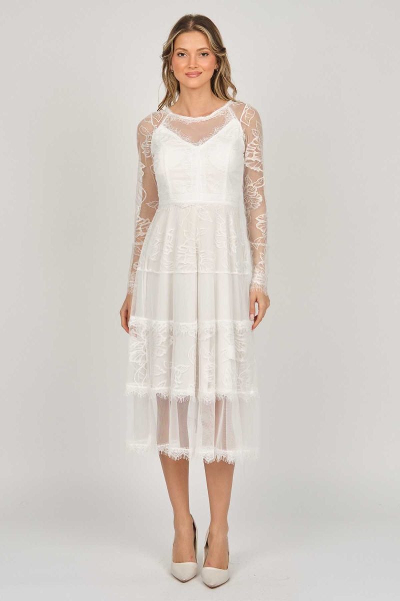 Dans Kadın Uzun Kollu Tül Abiye Elbise 5271146 Ekru Ekru