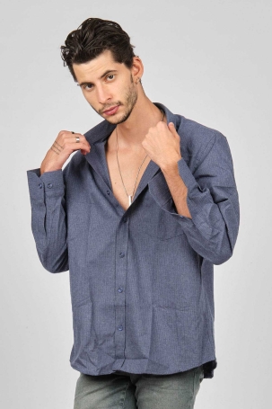 De Leone Erkek Uzun Kollu Yün Apre Gömlek 0171108 Indigo Indigo