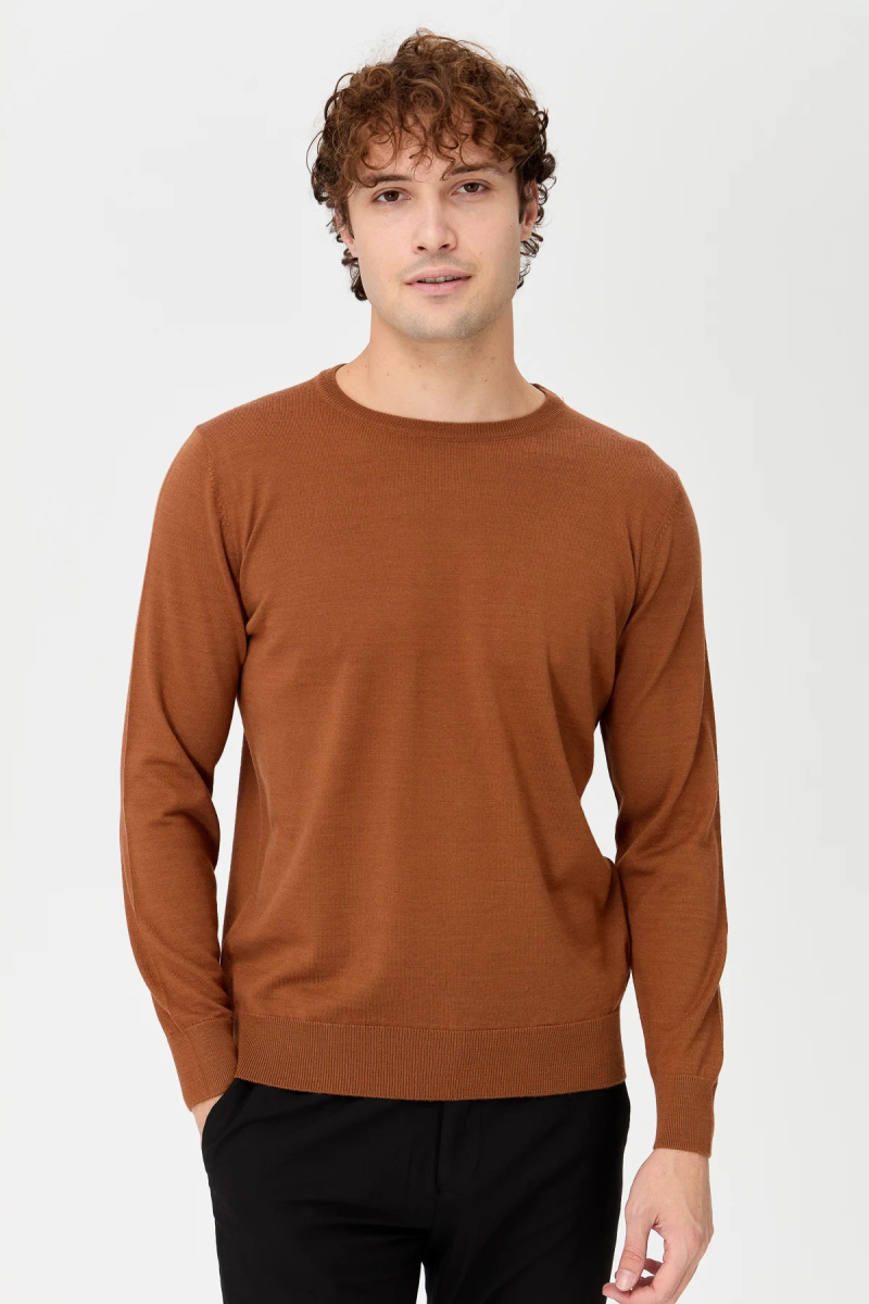 Desen Triko Erkek Basic Sıfır Yaka İnce Triko Kazak 02421603 K. Taba K. TABA