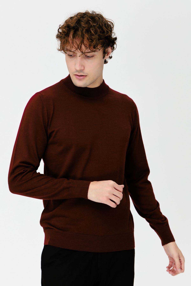 Desen Triko Erkek Basic Yarım Balıkçı İnce Triko Kazak 02421604 Bordo Bordo