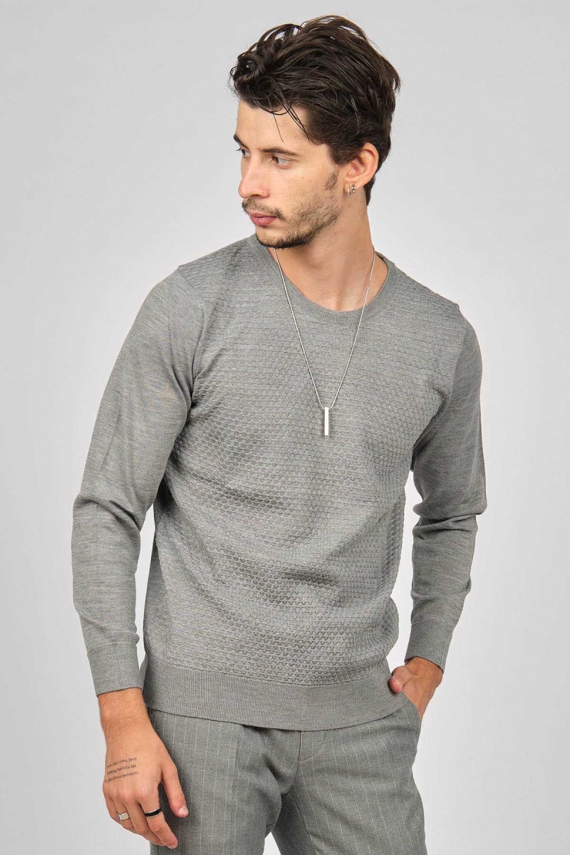 Desen Triko Erkek Bisiklet Yaka Desenli Yün Kazak 0249618 Gri Gri